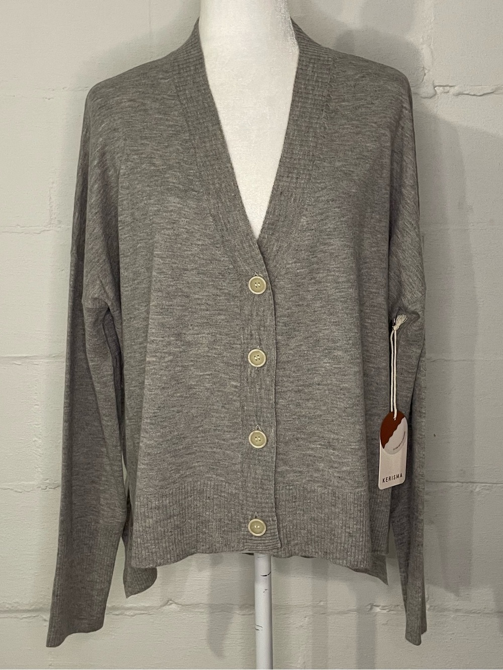Kerisma Light Gray V-Neck Button Front Cardigan